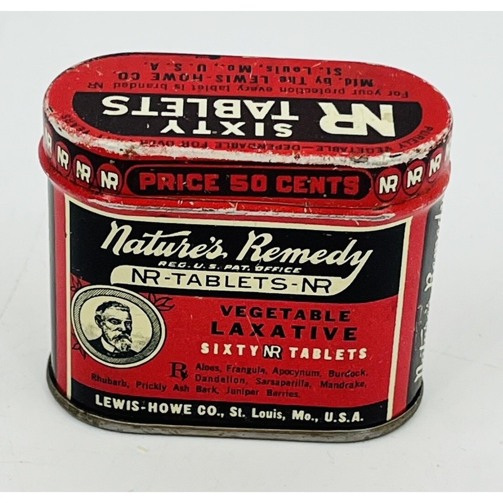 Vintage Medicine Tin Nature's Remedy Vegetable Laxative‎ 60 Tablets Made in USA